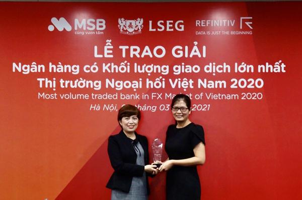 MSB được vinh danh là ngân hàng có khối lượng giao dịch ngoại hối lớn nhất Việt Nam