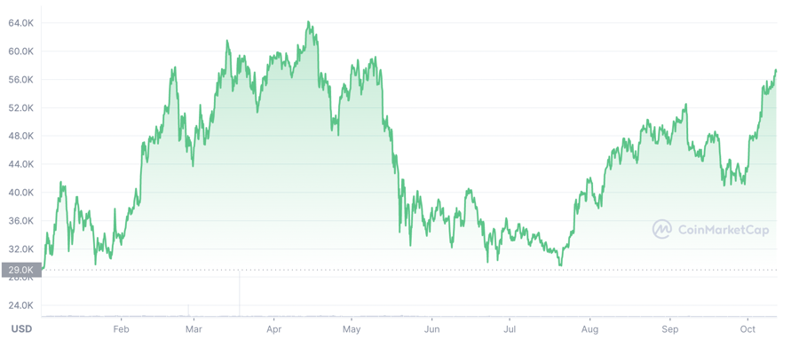 Diễn biến gi&aacute; Bitcoin từ đầu năm đến nay.