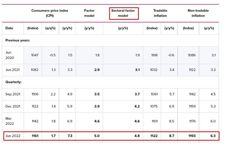 rbnz inflation core sectroal model 18 July 2022