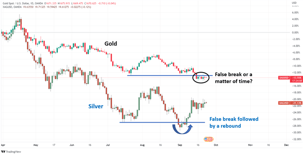 XAU/USD and XAG/USD Daily Chart