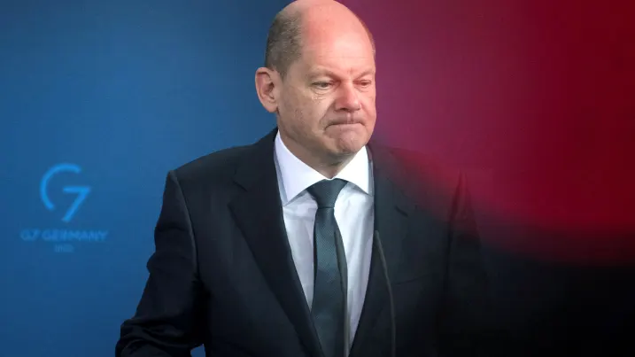 German Chancellor Olaf Scholz attends a news conference with Austrian Chancellor Karl Nehammer at the Chancellery in Berlin, Germany, March 31, 2022.