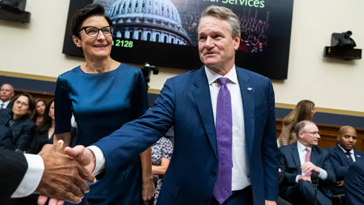 Brian Moynihan, CEO of Bank of America, and Jane Fraser, CEO, Citigroup, greet Rep. Al Green, D-Texas, off camera, during the House Financial Services Committee hearing titled Holding Megabanks Accountable: Oversight of Americas Largest Consumer Facing Banks, in Rayburn Building on Wednesday, September 21, 2022.