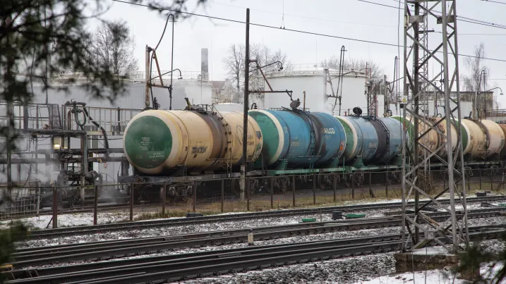 Freight wagons carrying oil and fuel at a petroleum products terminal in Riga, Latvia, on Feb. 2, 2023.