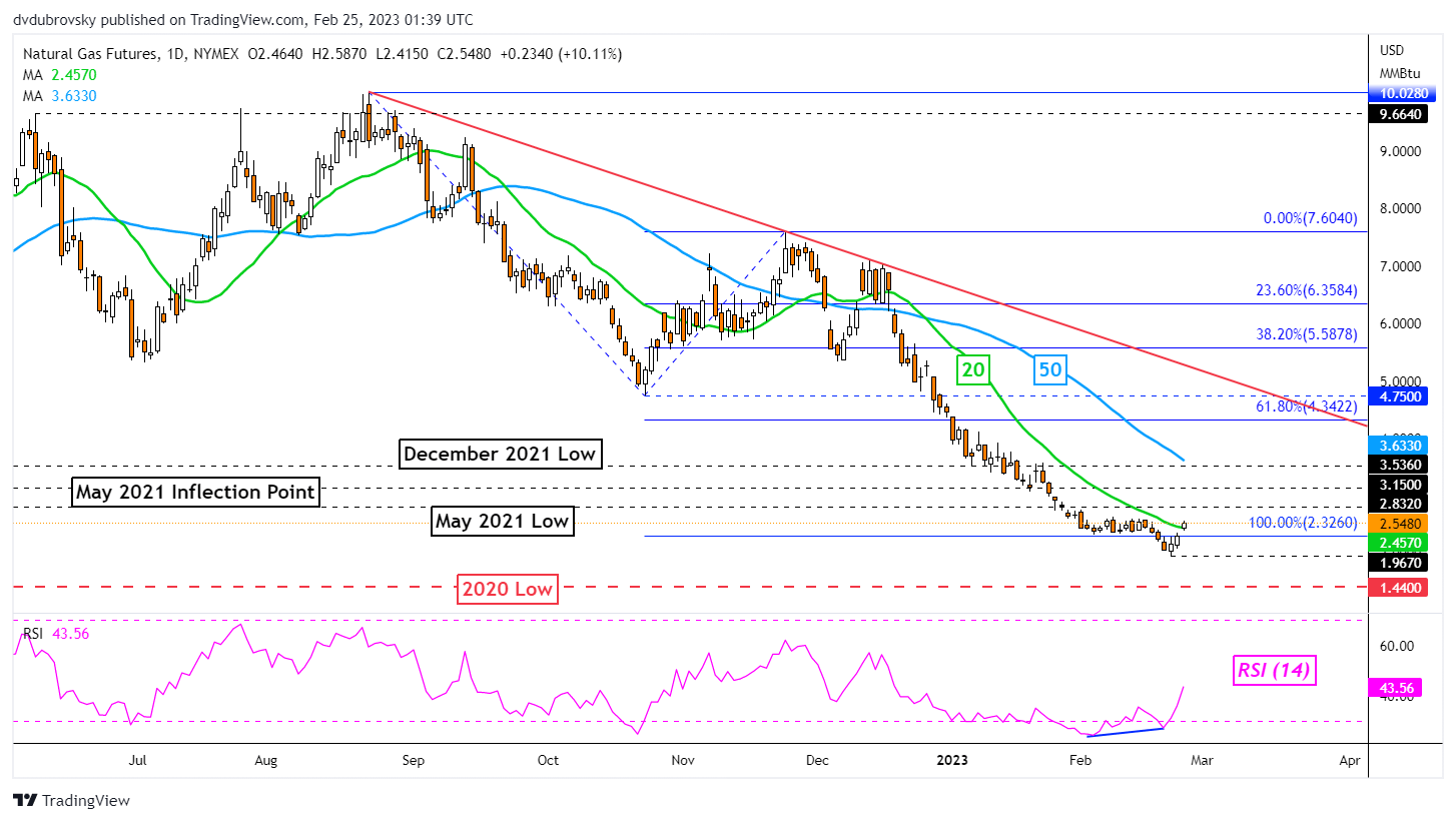 Daily Chart – First Close Above the 20-Day SMA Since December