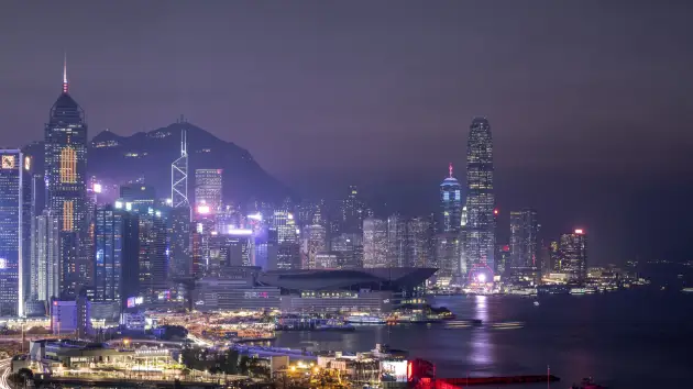 Victoria Harbor and Central Financial District, Hong Kong, China.