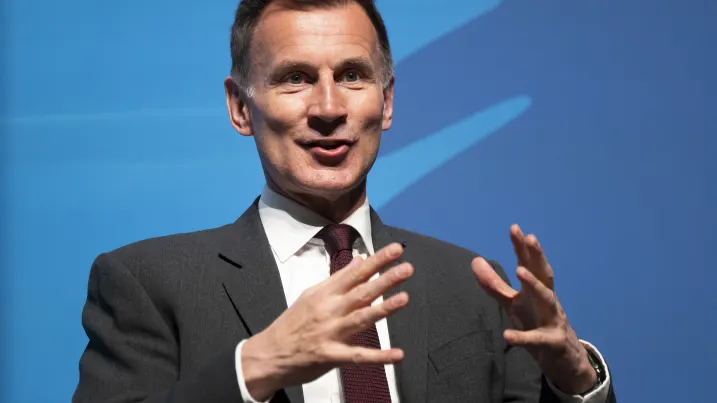 NEWPORT, WALES - British Finance Minister Jeremy Hunt attends the Welsh Conservative Party Spring Conference 2023 on April 28, 2023 in Newport, Wales.