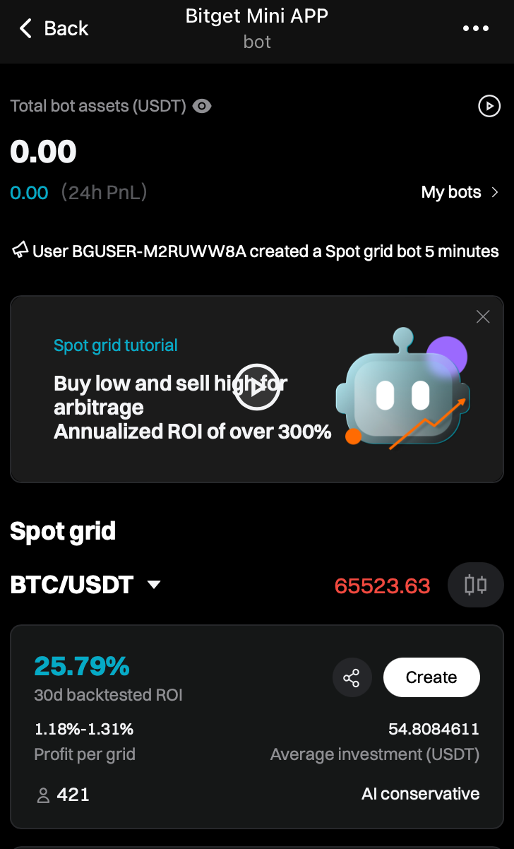 Bitget Mini App trên Telegram chính thức ra mắt tính năng bot giao dịch image 1