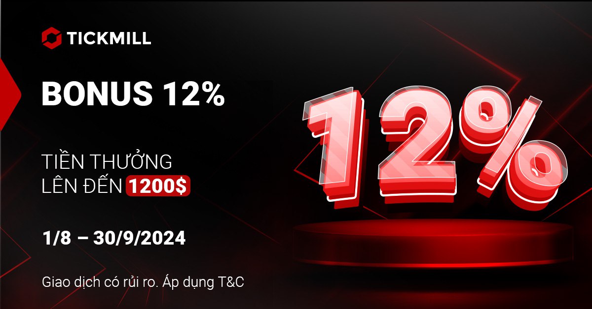 Tickmill: Tăng cường sức mạnh cho tài khoản với Bonus 12% - Phần thưởng lên đến 1,200 USD