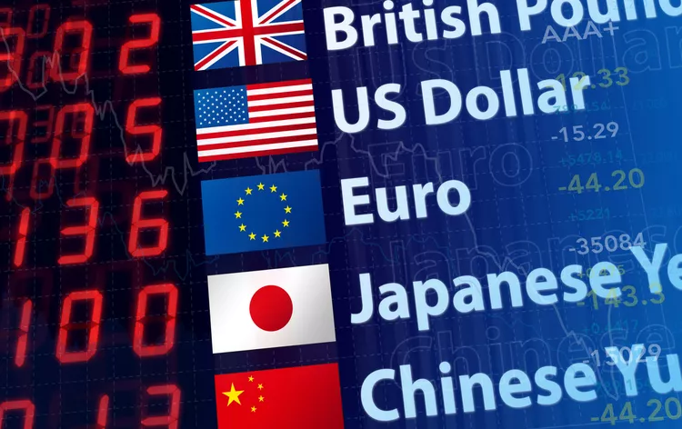 Graphic of world currency rates for forex trading.