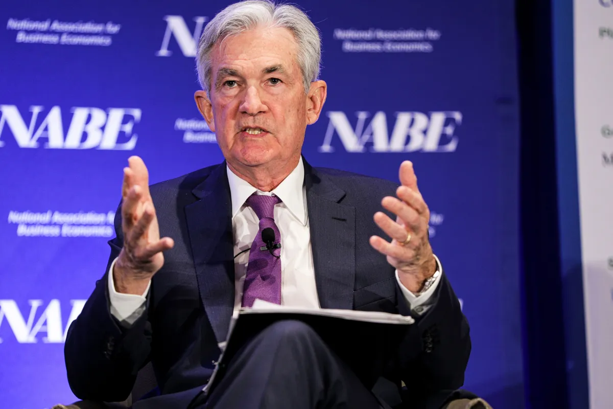 Jerome Powell, chairman of the U.S. Federal Reserve, speaks during the National Association of Business Economics (NABE) economic policy conference in Washington, D.C, U.S., on Monday, March 21, 2022.&nbsp;