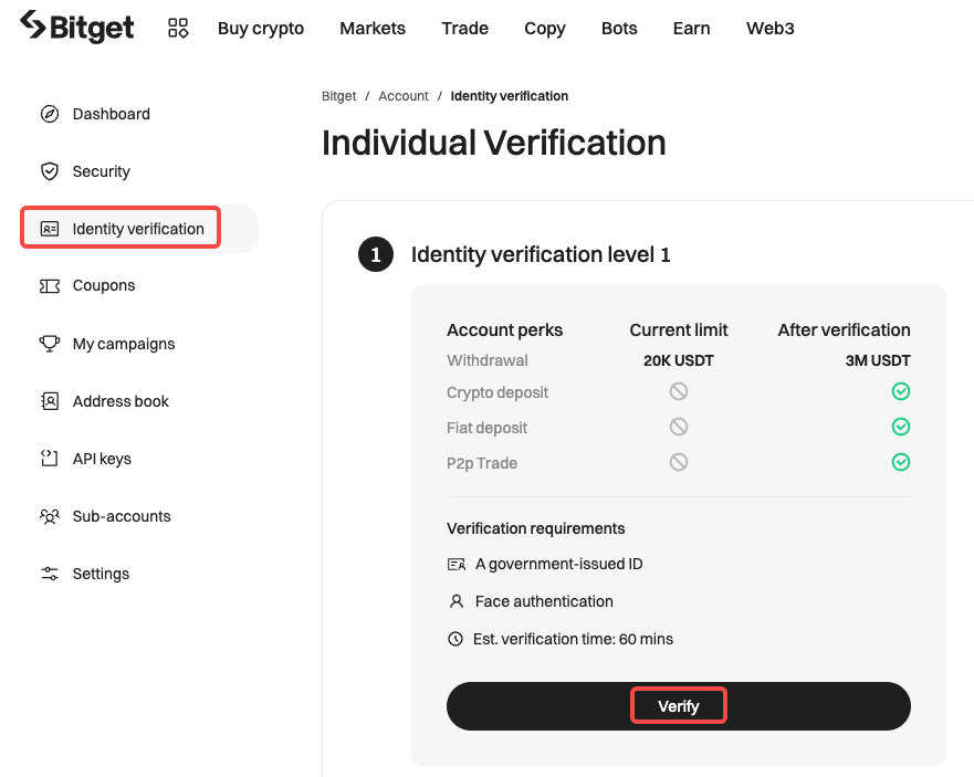 Hướng dẫn KYC nhanh chóng và đảm bảo thành công trên Bitget image 2